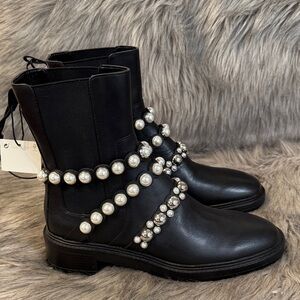 NWOT Zara Black Pearl-Studded Combat Boots Size 39